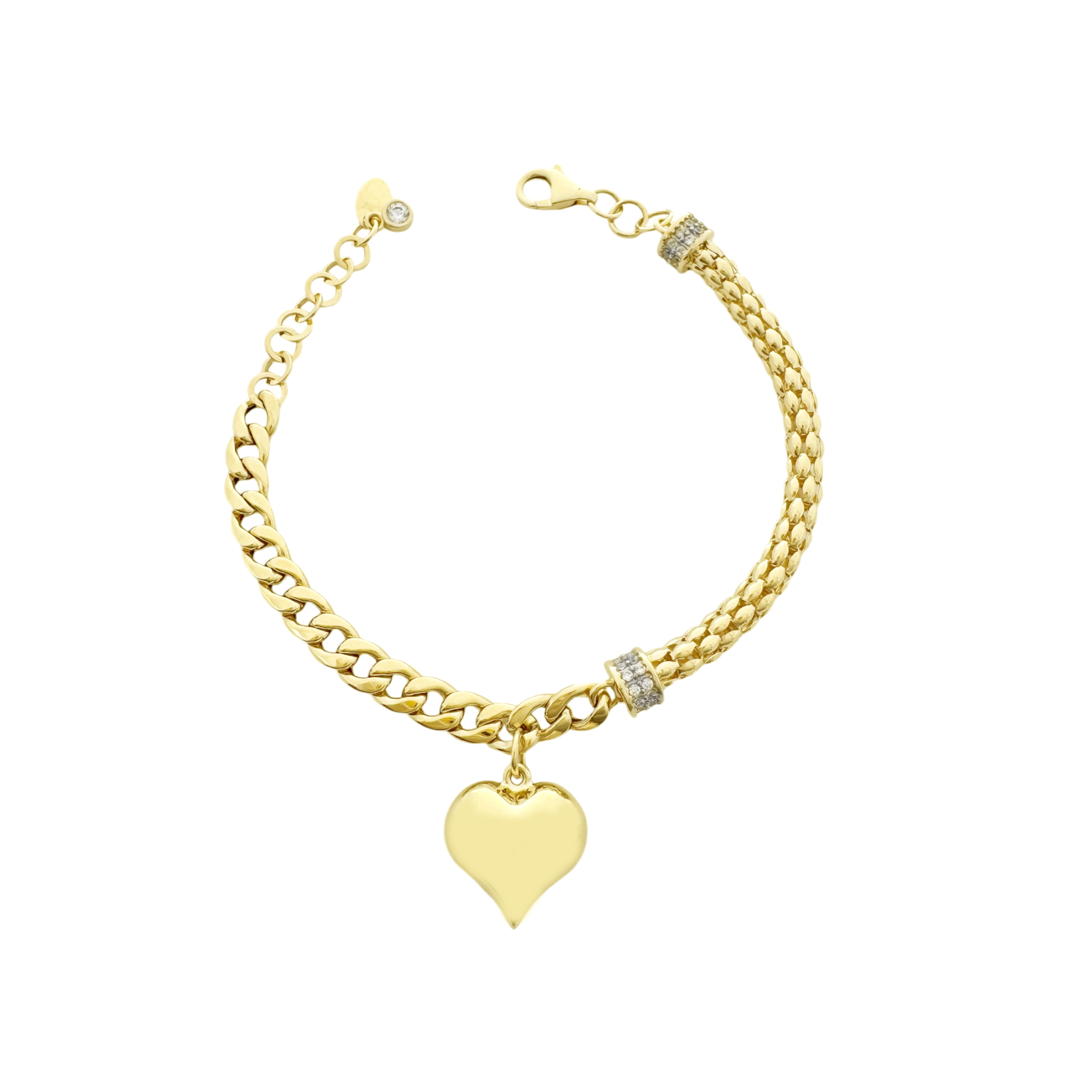 14K Yellow Gold Ladies Fancy Link Heart Pendant Bracelet 7.5In 5.4Dwt