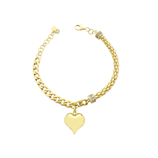 14K Yellow Gold Ladies Fancy Link Heart Pendant Bracelet 7.5In 5.4Dwt
