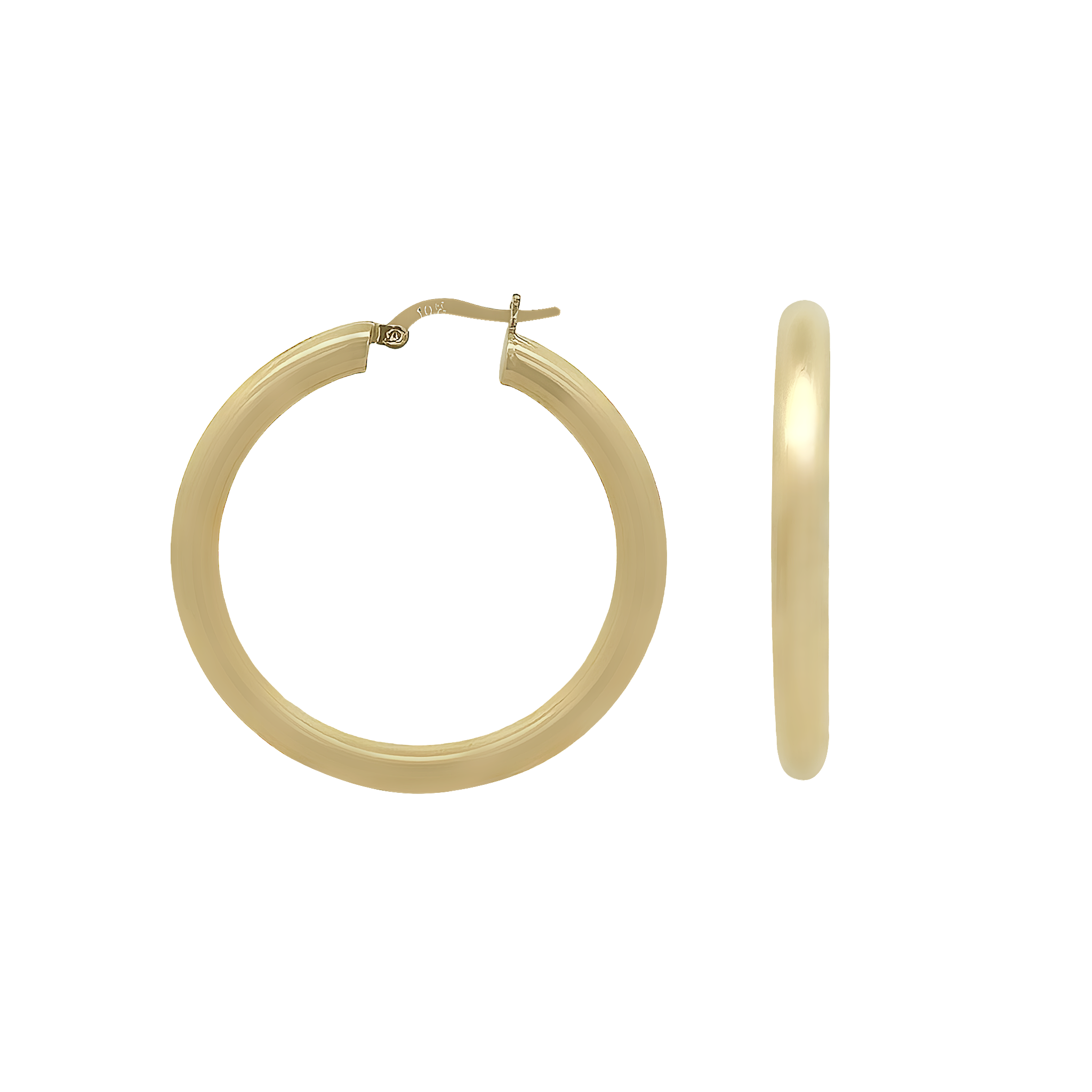 10K Yellow Gold Medium Plain Tube Hoop Earrings 3.2Dwt