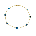 14K Yellow Gold Blue Evil Eyes Bracelet 8In 2.8Dwt