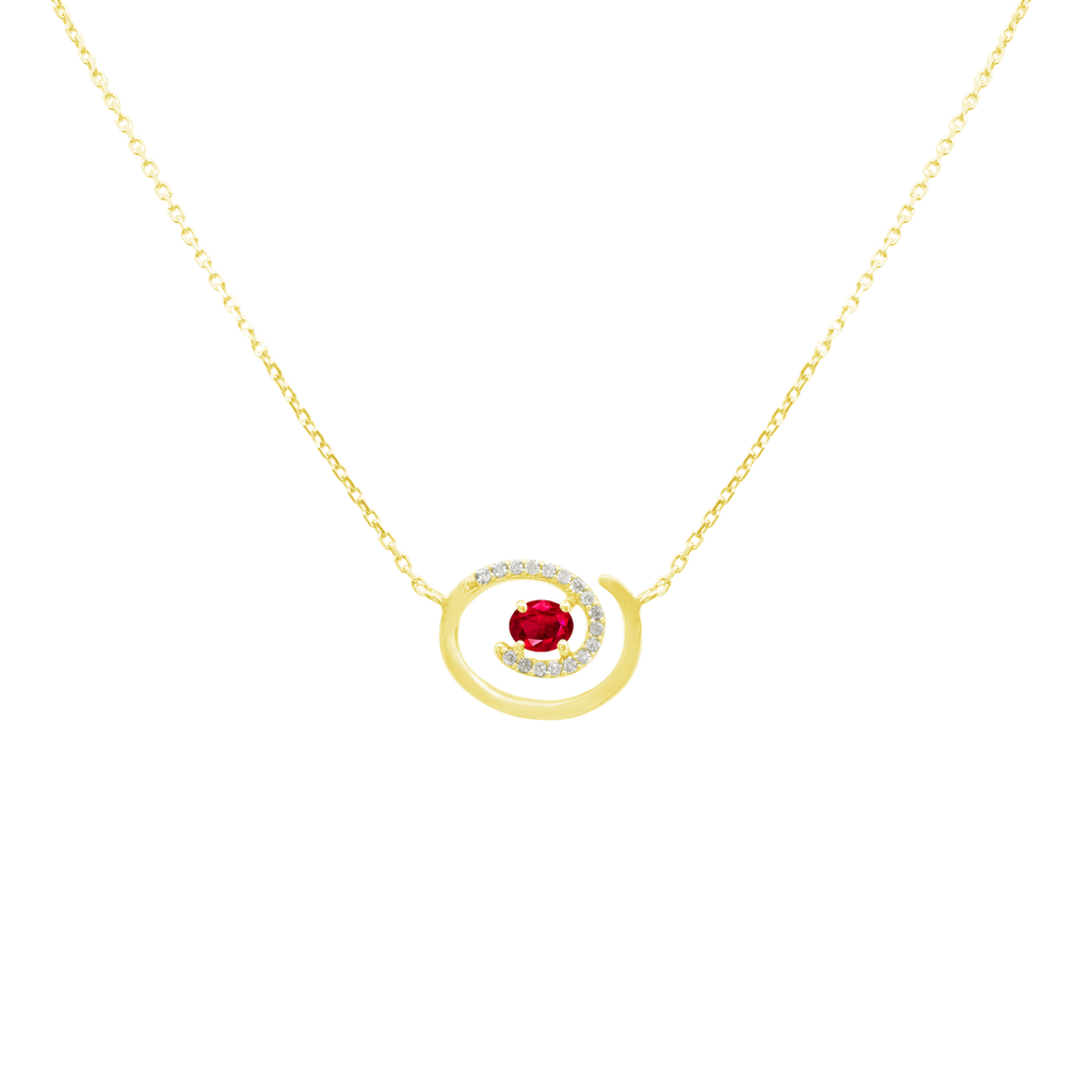 0.07Ct Dia 0.22Ct Rb 14K Yellow Gold Ruby Necklace 18In 1.4Dwt