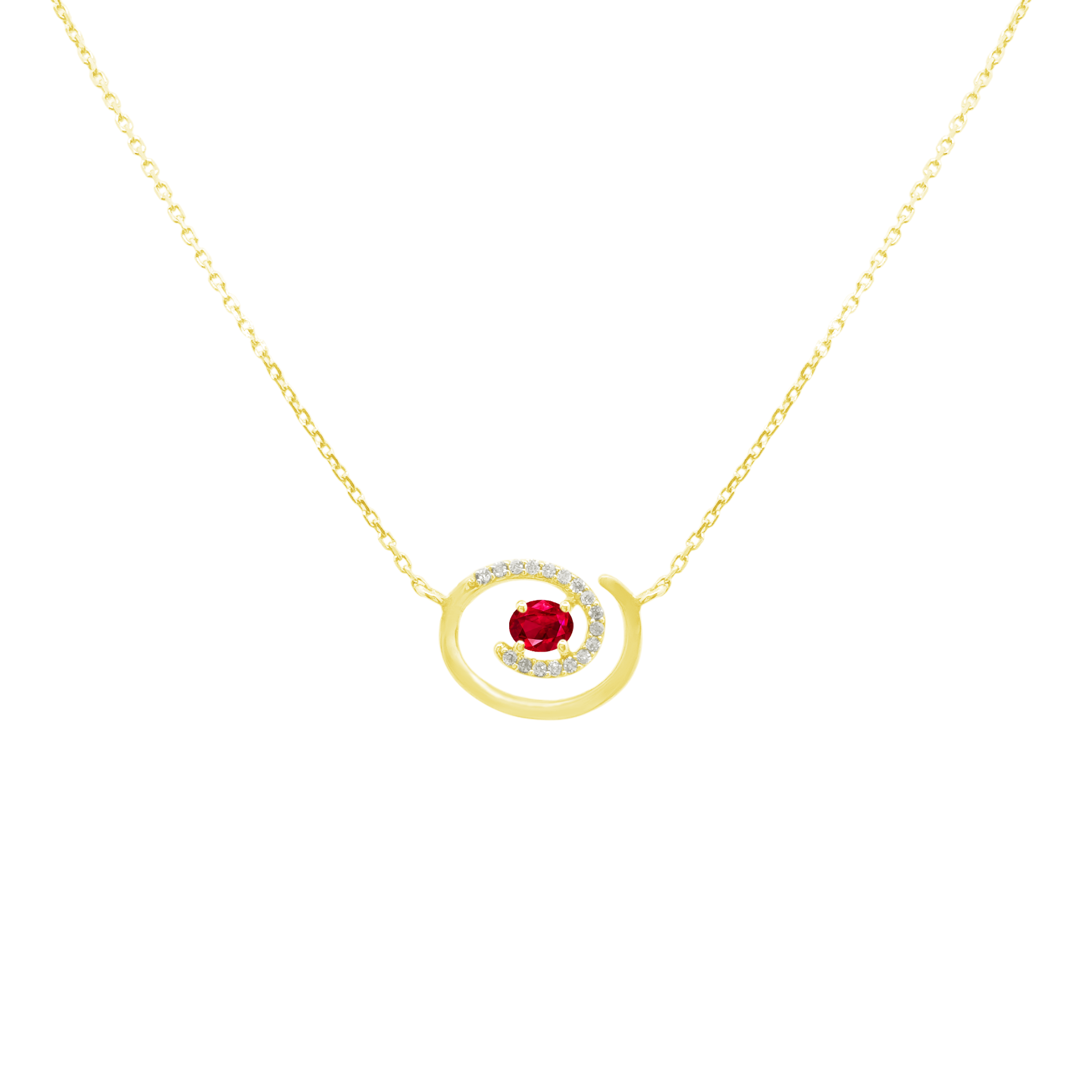 0.07Ct Dia 0.22Ct Rb 14K Yellow Gold Ruby Necklace 18In 1.4Dwt