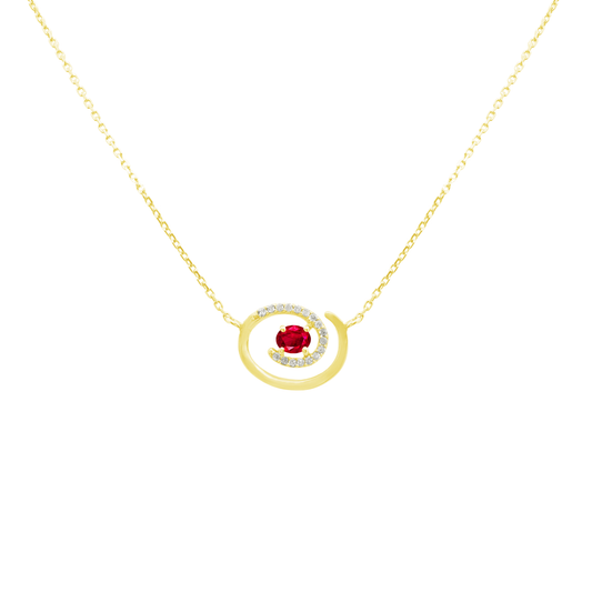 0.07Ct Dia 0.22Ct Rb 14K Yellow Gold Ruby Necklace 18In 1.4Dwt
