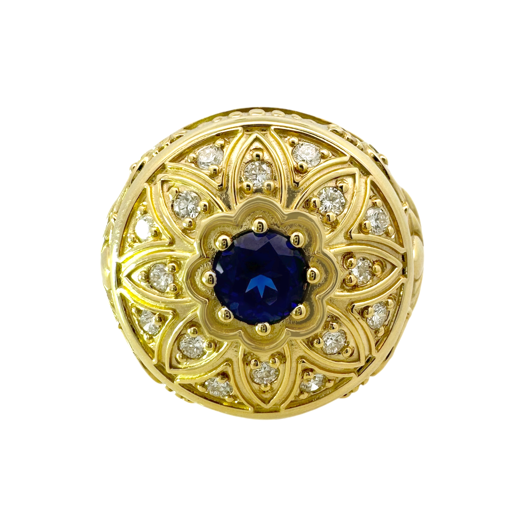 0.48Ctw 10K Yellow Gold Lab Grown Diamond & Sapphire Mens Rosetta Ring Size 11.75 10.9Dwt