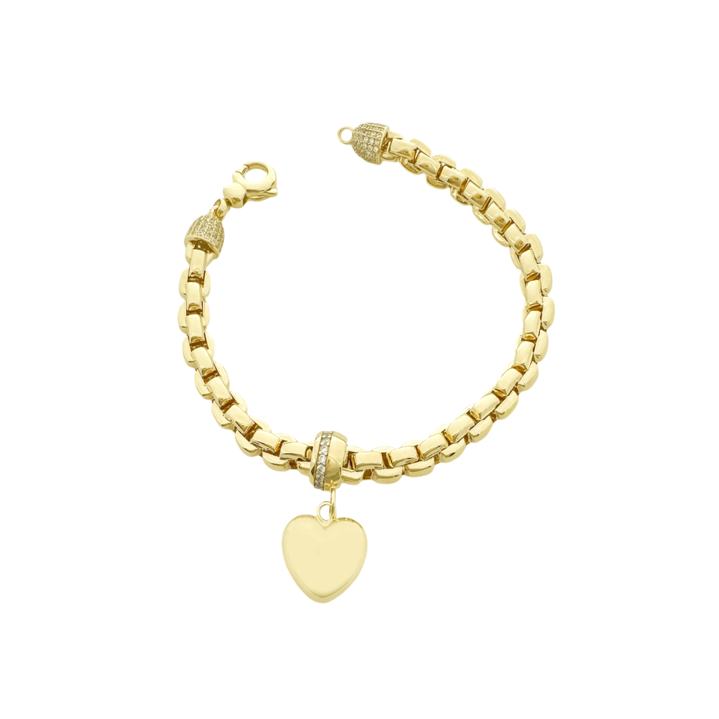 14K Yellow Gold Ladies Fancy Link Heart Pendant Bracelet 7.5In 9.6Dwt