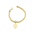 14K Yellow Gold Ladies Fancy Link Heart Pendant Bracelet 7.5In 9.6Dwt