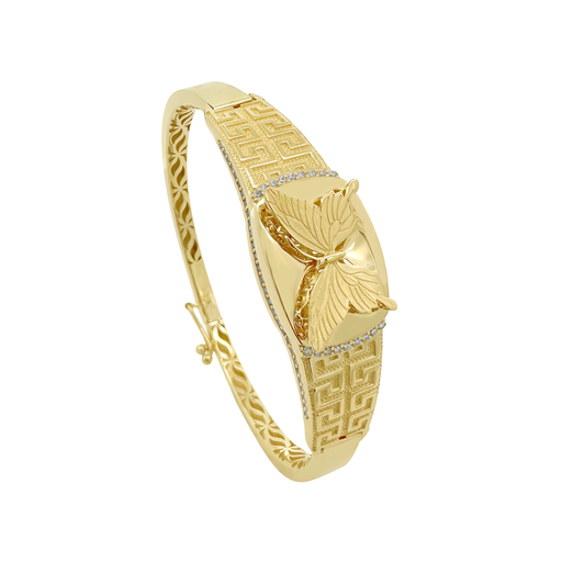 14K Yellow Gold Greek Key Butterfly Style Bangle 11.9Dwt