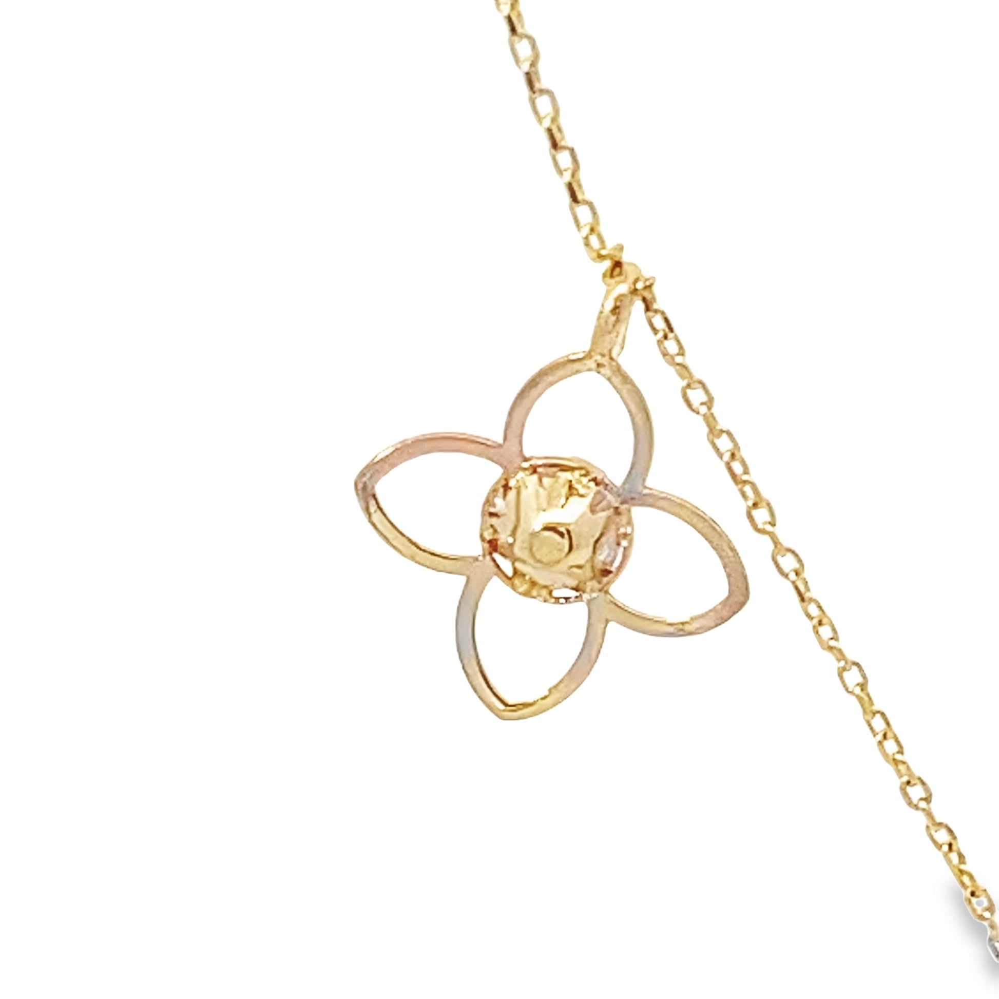 14K Yellow Gold Flower Station Necklace 18In