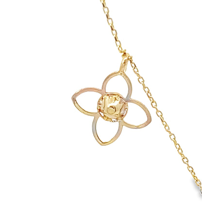 14K Yellow Gold Flower Station Necklace 18In