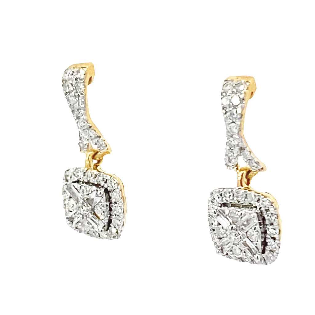 0.33Ctw 10K Yellow Gold Square Diamond Cluster Drop Earrings