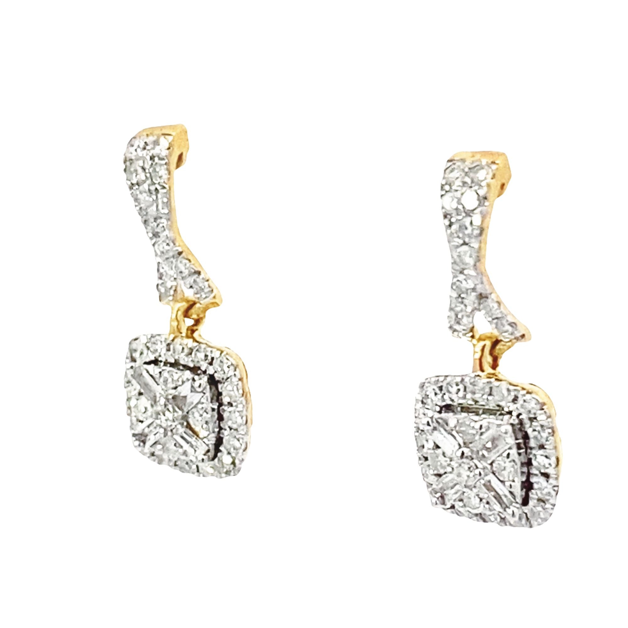 0.33Ctw 10K Yellow Gold Square Diamond Cluster Drop Earrings