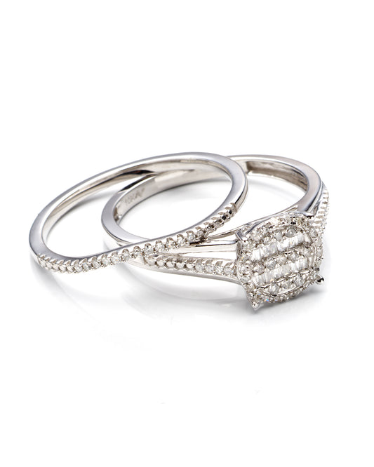 0.25Ctw 10K White Gold Lds Diamond Wedding Set Size 7 1.8Dwt