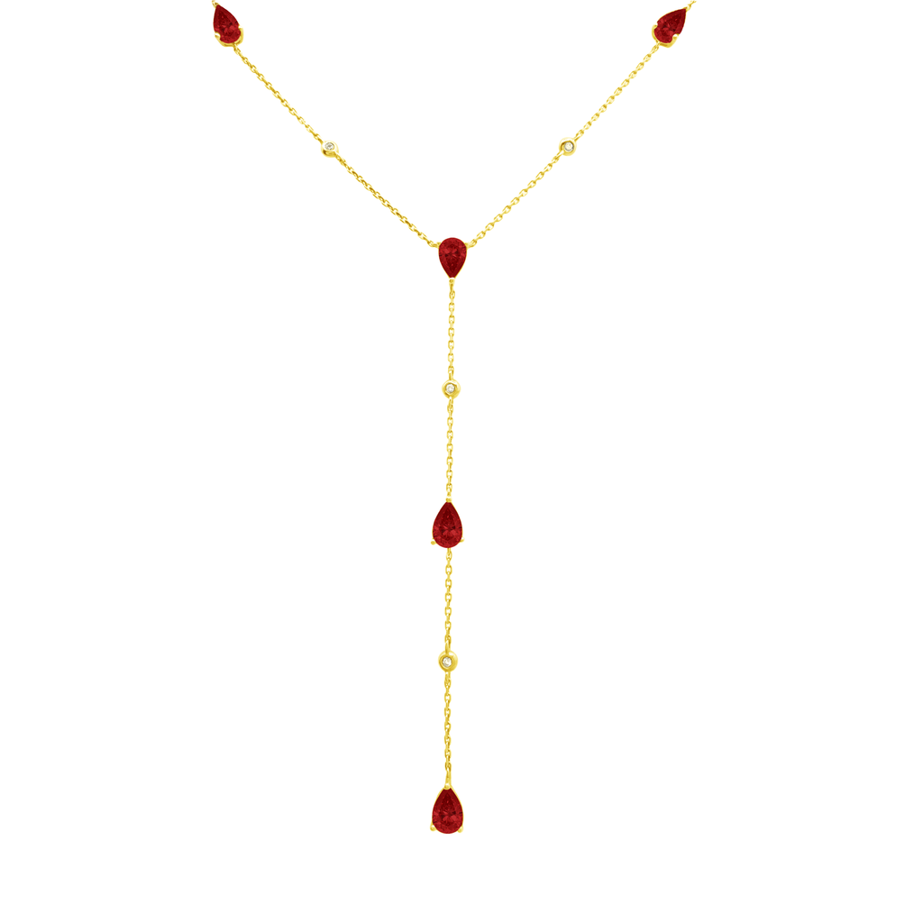 0.03Ct Dia 2.20Ct Ru 14K Yellow Gold Rubies Pendant Necklace 18In 1.9Dwt