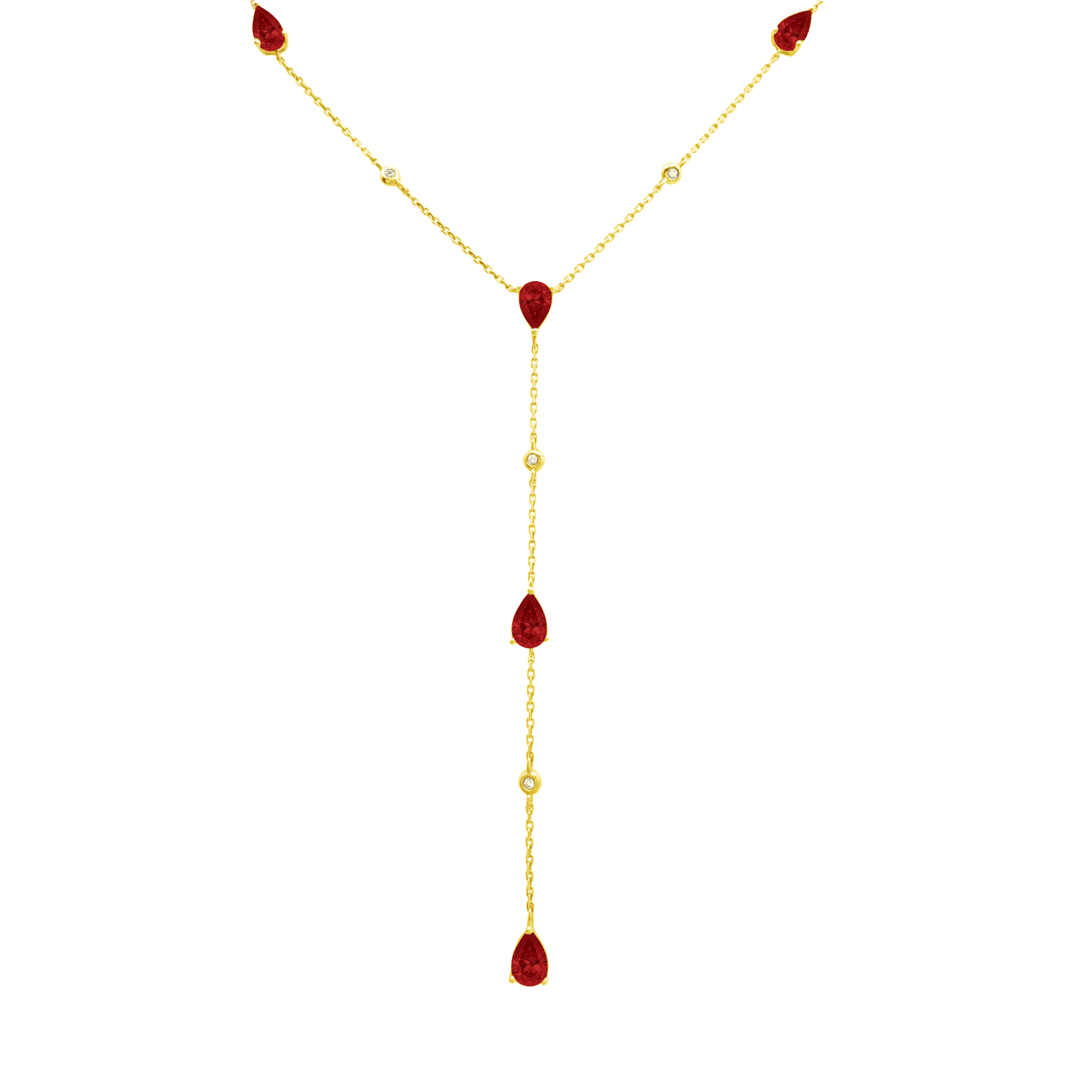 0.03Ct Dia 2.20Ct Ru 14K Yellow Gold Rubies Pendant Necklace 18In 1.9Dwt