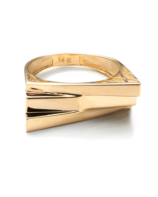 14K Yellow Gold Ladies Asymmetrical 3 Layer Ring Size 8 1.8Dwt