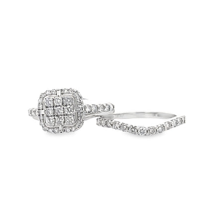 1.00Ct 14K White Gold Diamond Wedding Set Ring Size 7 3.1Dwt
