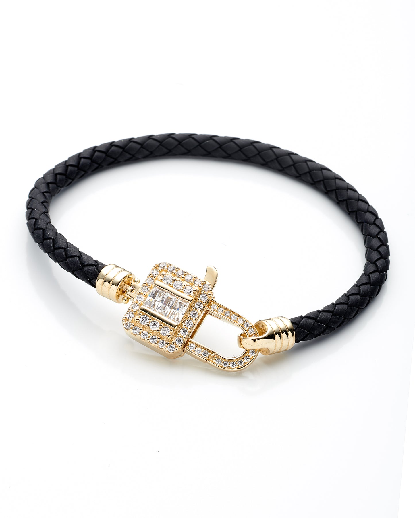 14K Yellow Gold Lock Style Leather Bracelet 7In 6.2Dwt