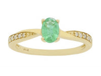 0.09Ctw Diamond & 0.40Ctw Emerald 14K Yellow Gold Rin