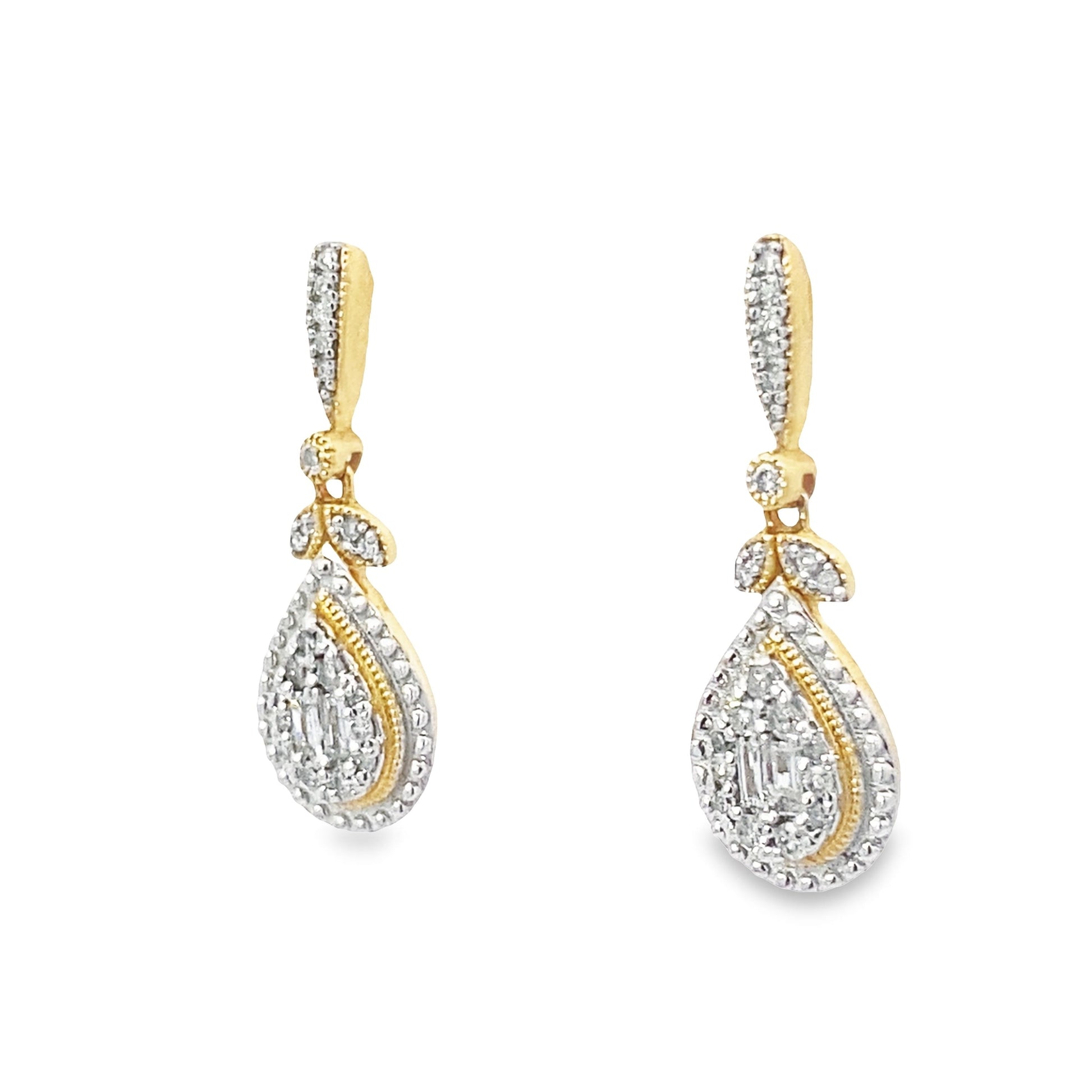 0.25Ctw 10K Two Tone Pear Shaped Diamond Earrings