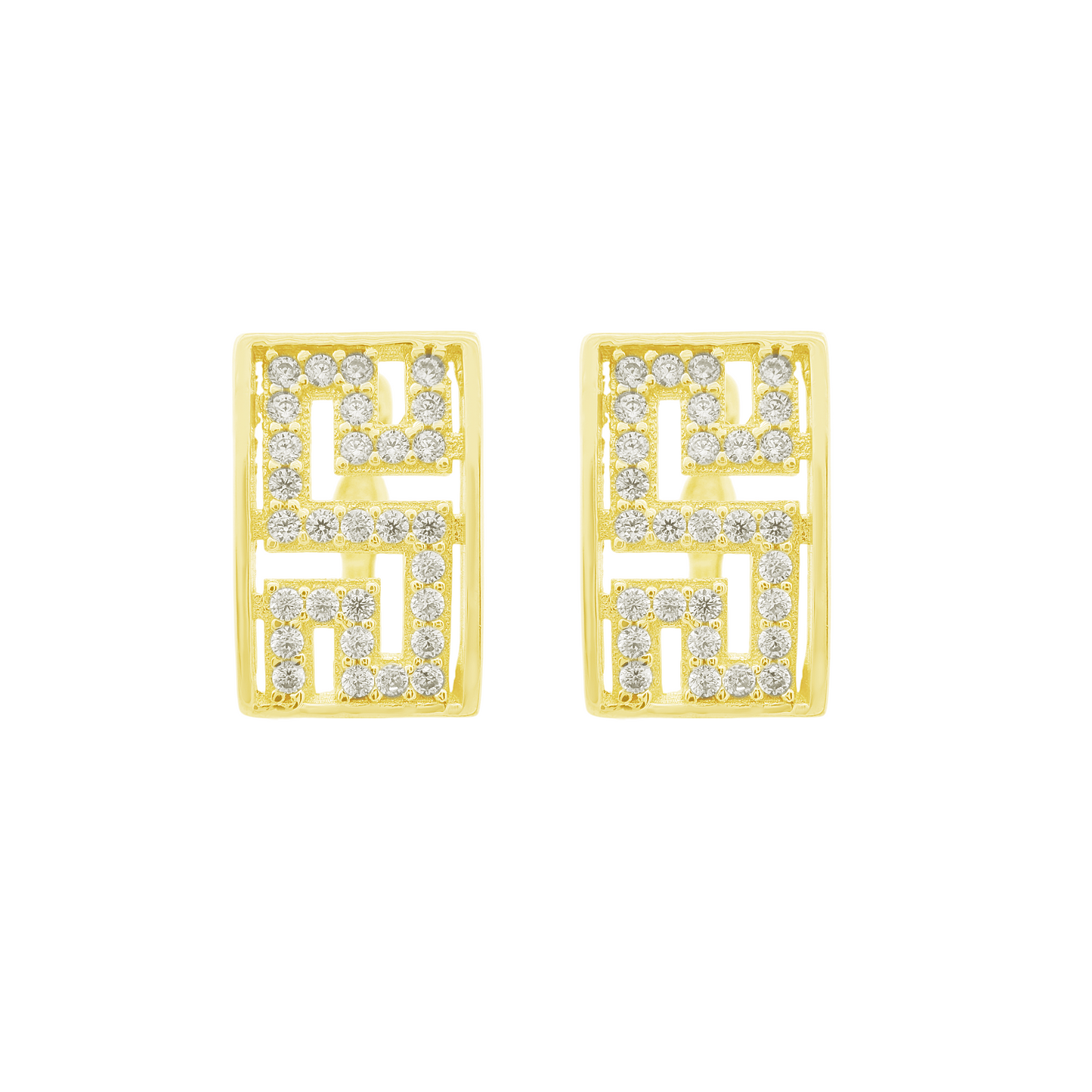 10K Yellow Gold Cz Greek Key Style Fashion Earrings 1.9Dwt