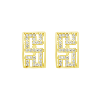 10K Yellow Gold Cz Greek Key Style Fashion Earrings 1.9Dwt