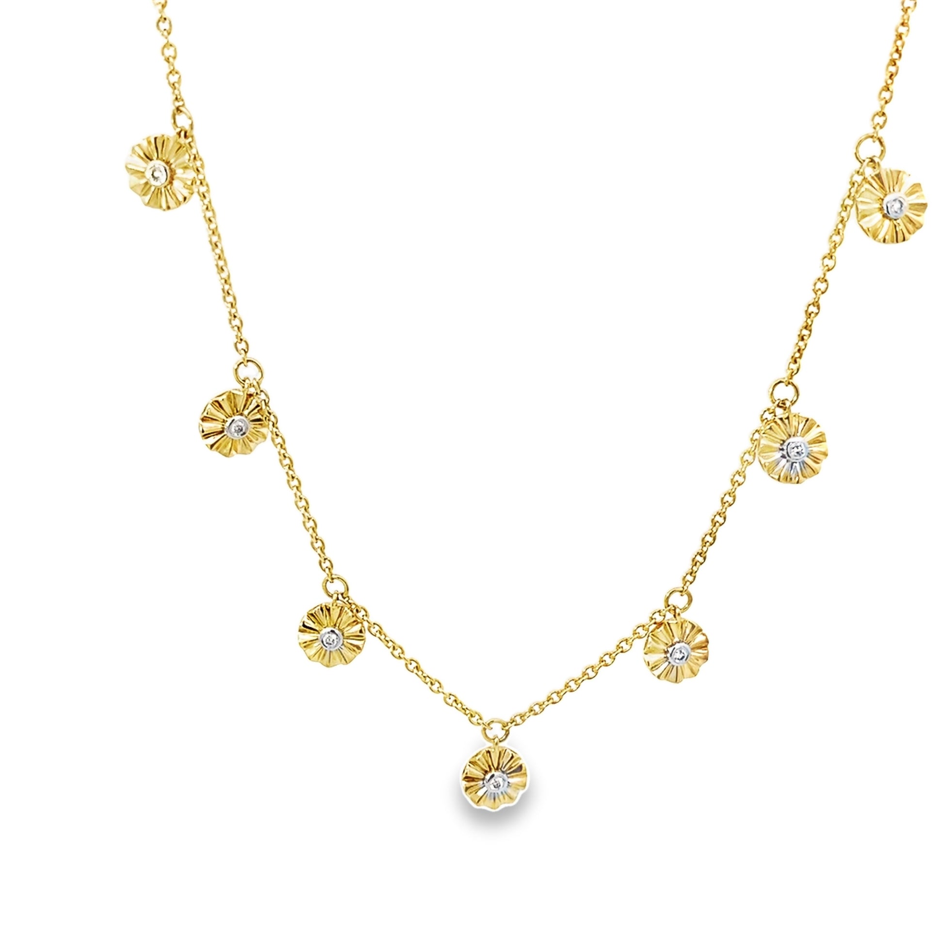 0.08Ctw 14K Yellow Gold Flower Diamond Station Necklace 18In 3.4Dwt