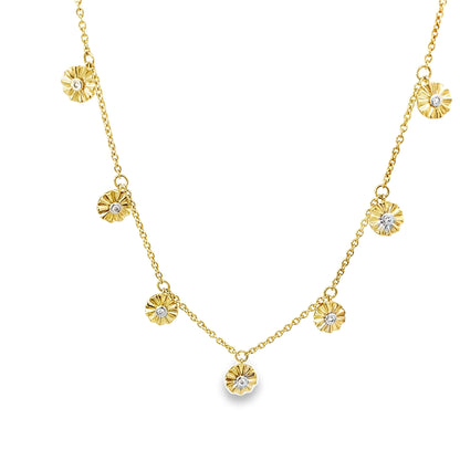 0.08Ctw 14K Yellow Gold Flower Diamond Station Necklace 18In 3.4Dwt