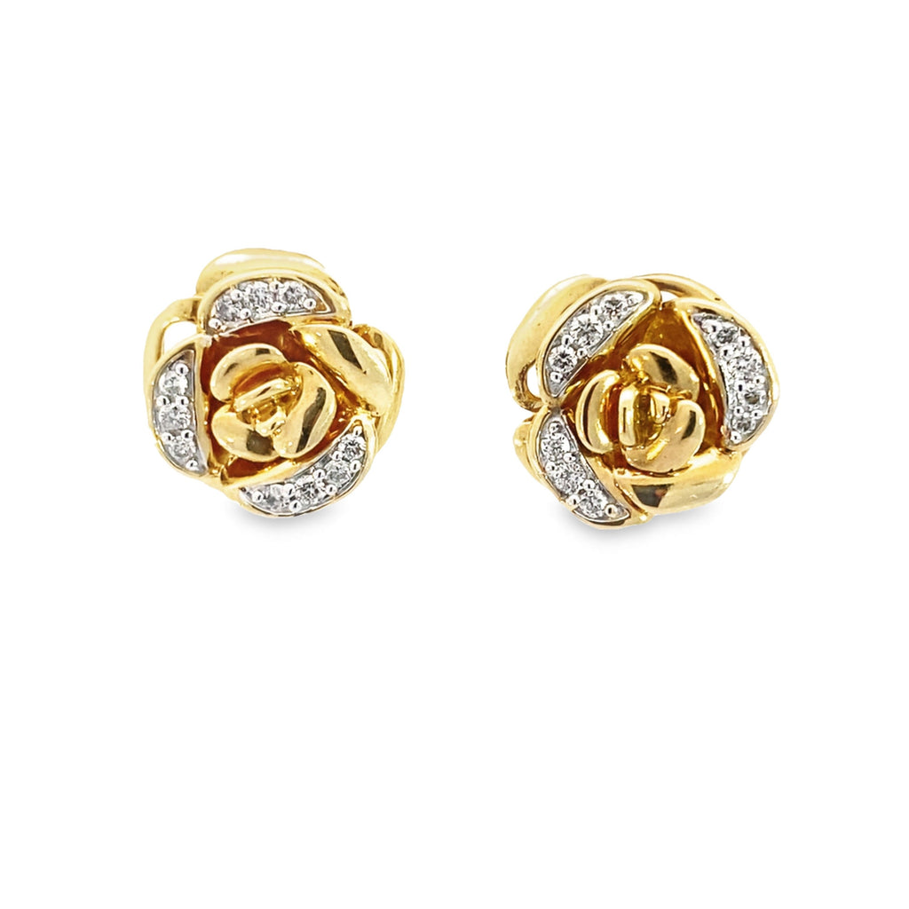 10K Yellow Gold Diamond Rose Stud Earring 2.3Dwt