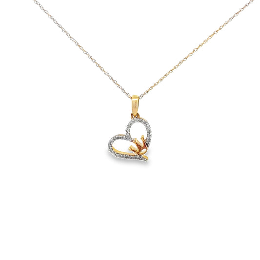 0.10Ctw 10K Yellow Gold Crowned Heart Diamond Pendant Necklace 0.8Dwt