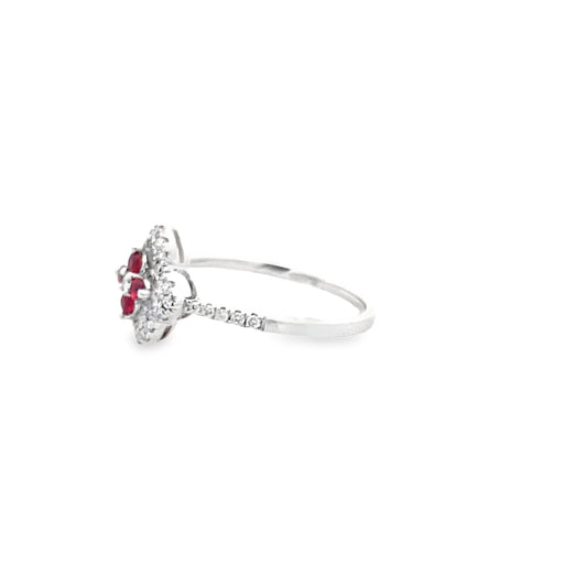 0.21 Ctw Dird/0.16Ctw Rbrd 14K White Gold Ruby & Diamond Flower Ring Size 7 1.6Dwt
