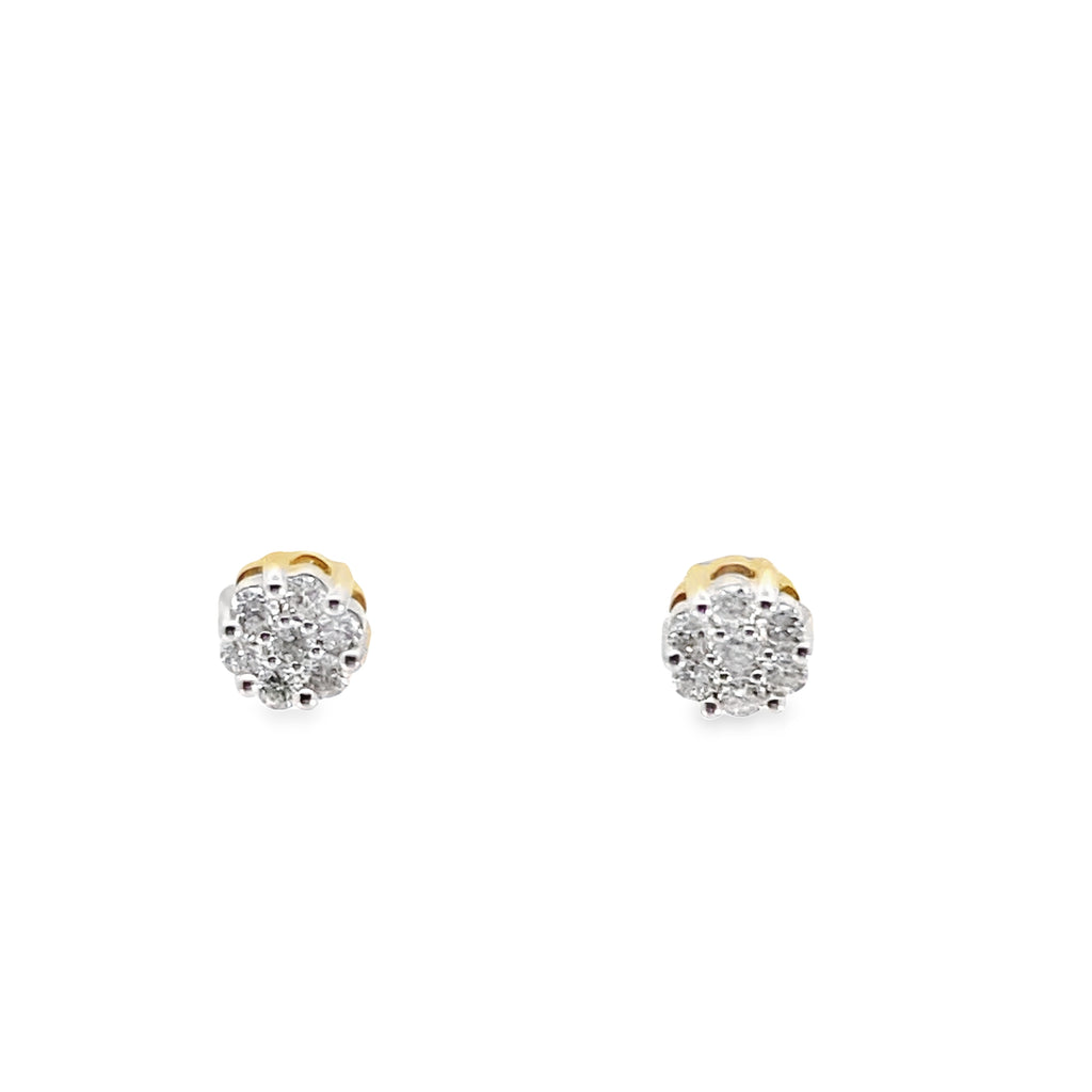 0.32Ctw 14K Yellow Gold Diamond Flower Cluster Stud Earrings