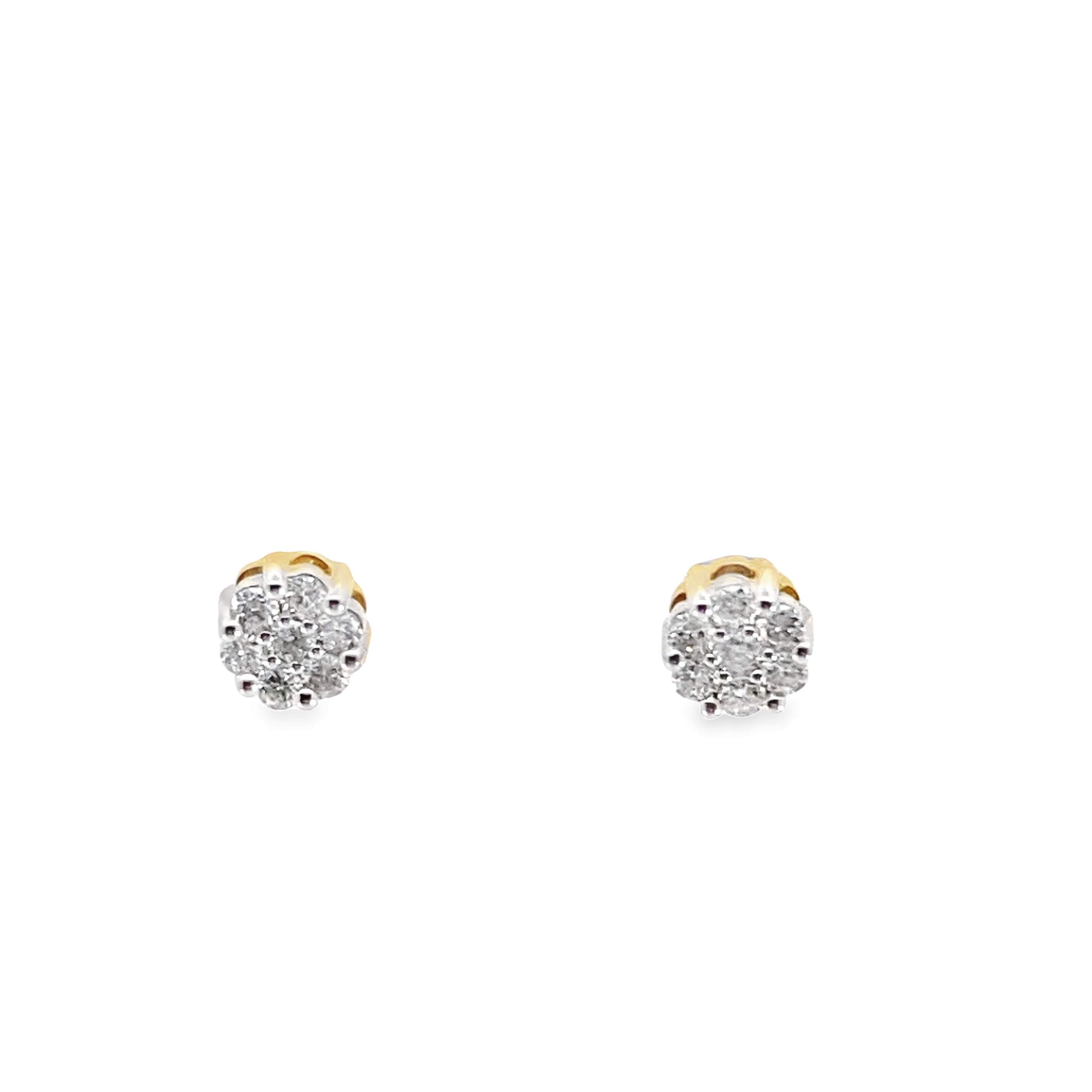 0.32Ctw 14K Yellow Gold Diamond Flower Cluster Stud Earrings