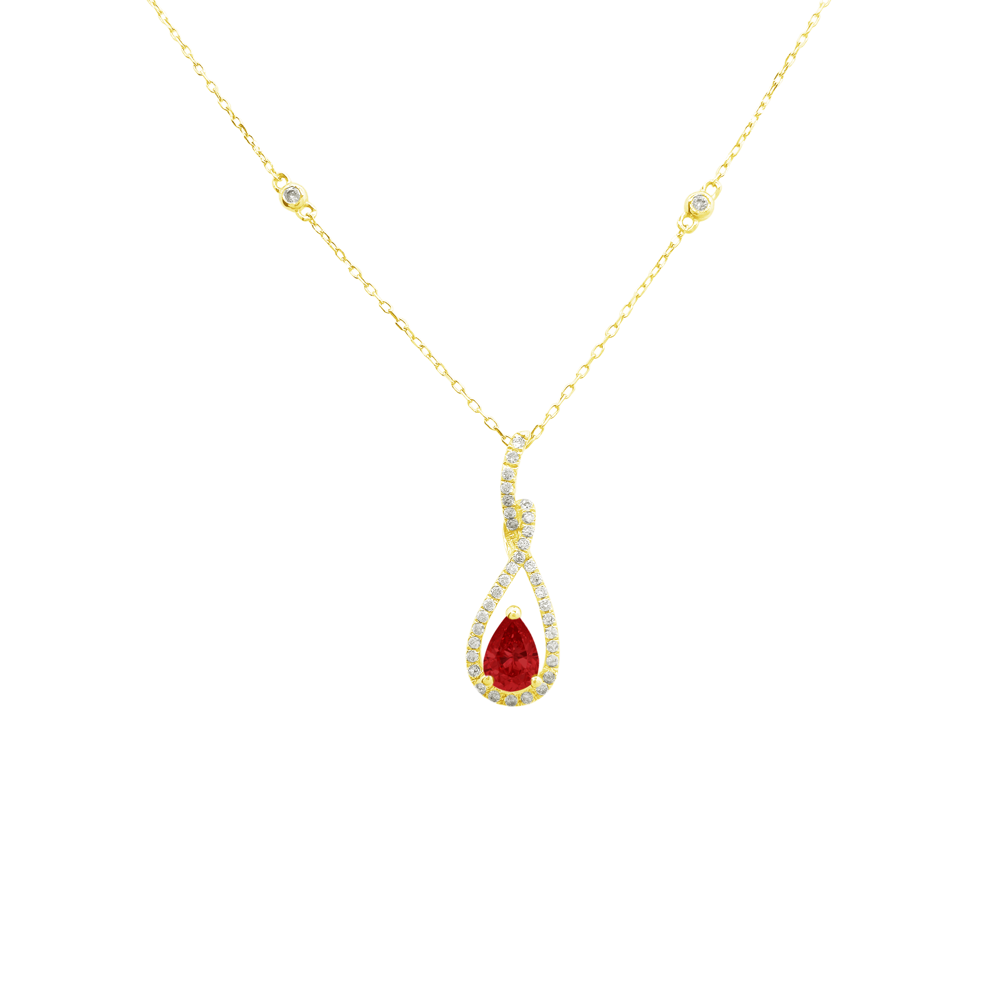 0.18Ct Dia 0.42Ct Ru 14K Yellow Gold Ruby Pendant Necklace 18In 1.2Dwt