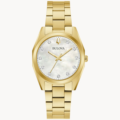 Bulova Surveyor Ladies Watch (97P172) Gold Tone Mother Of Pearl Dial Diamond Markers