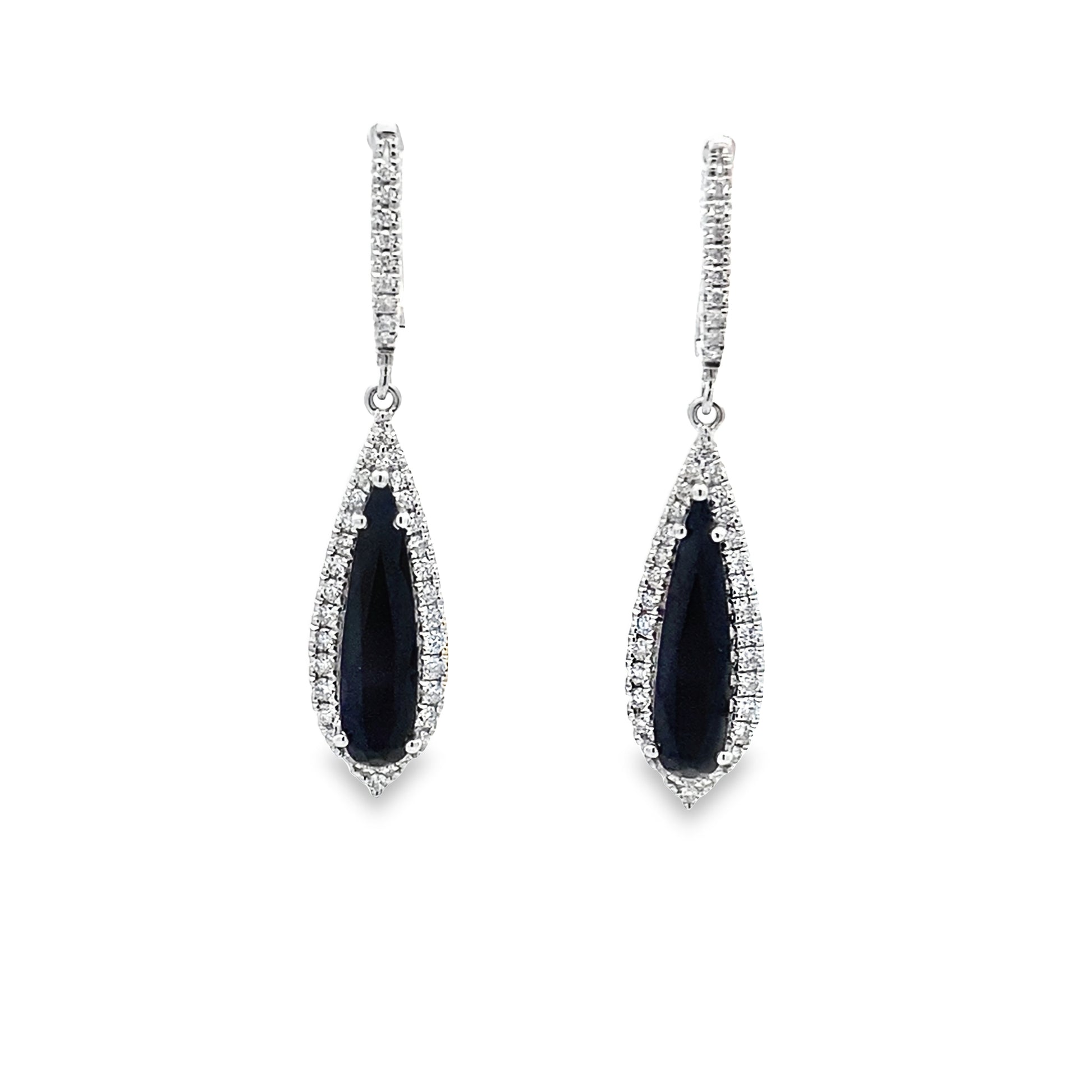 0.48Ctw Dia 2.29Ctw Black Agate 14K White Gold Drop Earrings