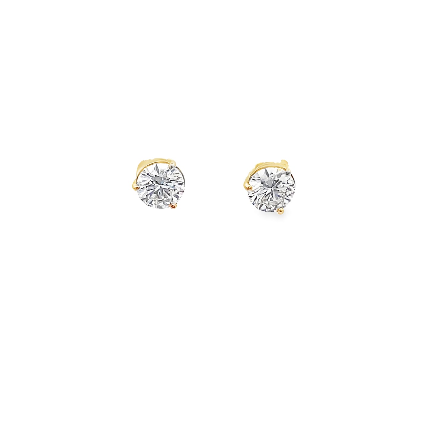 3.00Ctw 14K Yellow Gold Round Lab Grown Diamond 3-Prong Basket Solitaire Stud Earrings IGI Certified