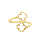 14K Yellow Gold Two Mother Of Pearl Flower Ring Size 6 2.0Dwt