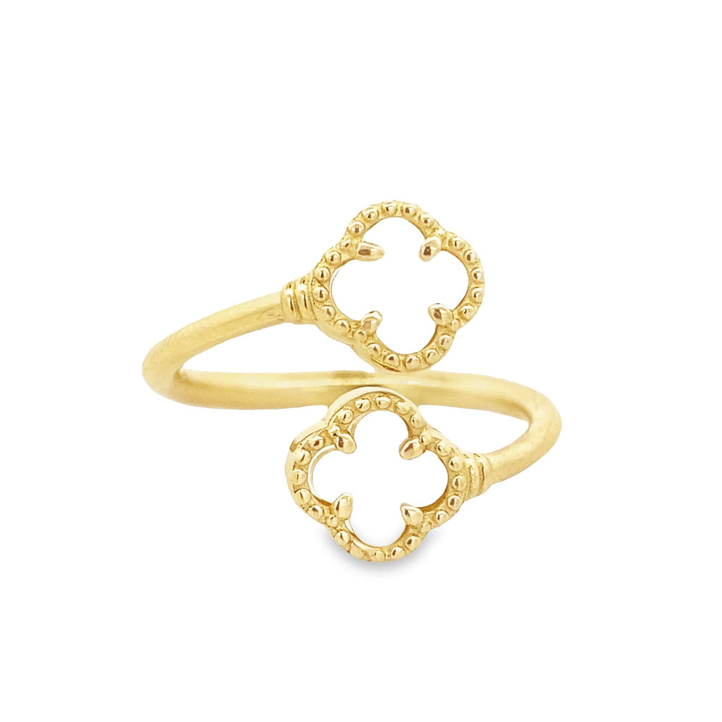 14K Yellow Gold Two Mother Of Pearl Flower Ring Size 7