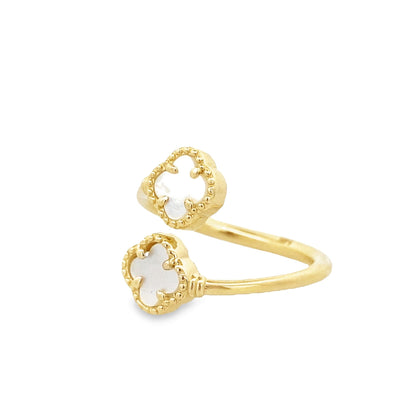 14K Yellow Gold Two Mother Of Pearl Flower Ring Size 7