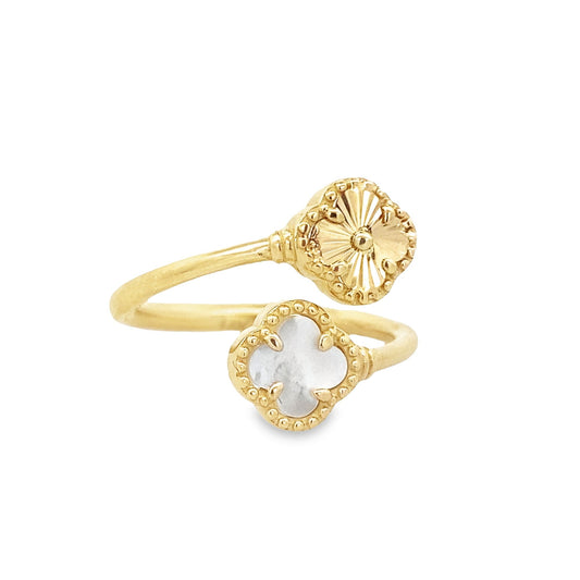 14K Yellow Gold Two Flowers Ring Size 7