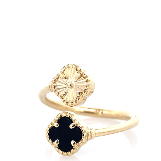 14K Yellow Gold Two Color Flowers Ring Size 7  2.0Dwt
