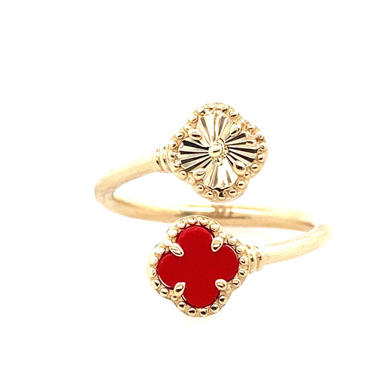 14K Yellow Gold Two Color Flowers Ring Size 7