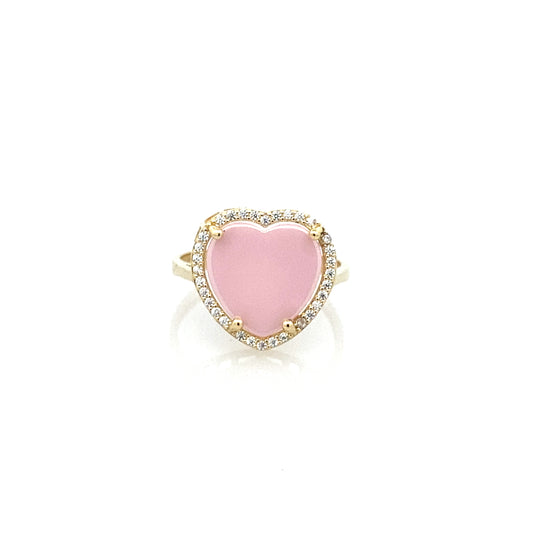 14K Yellow Gold Pink Stone & Cz Heart Ring Size 8 2.1Dwt