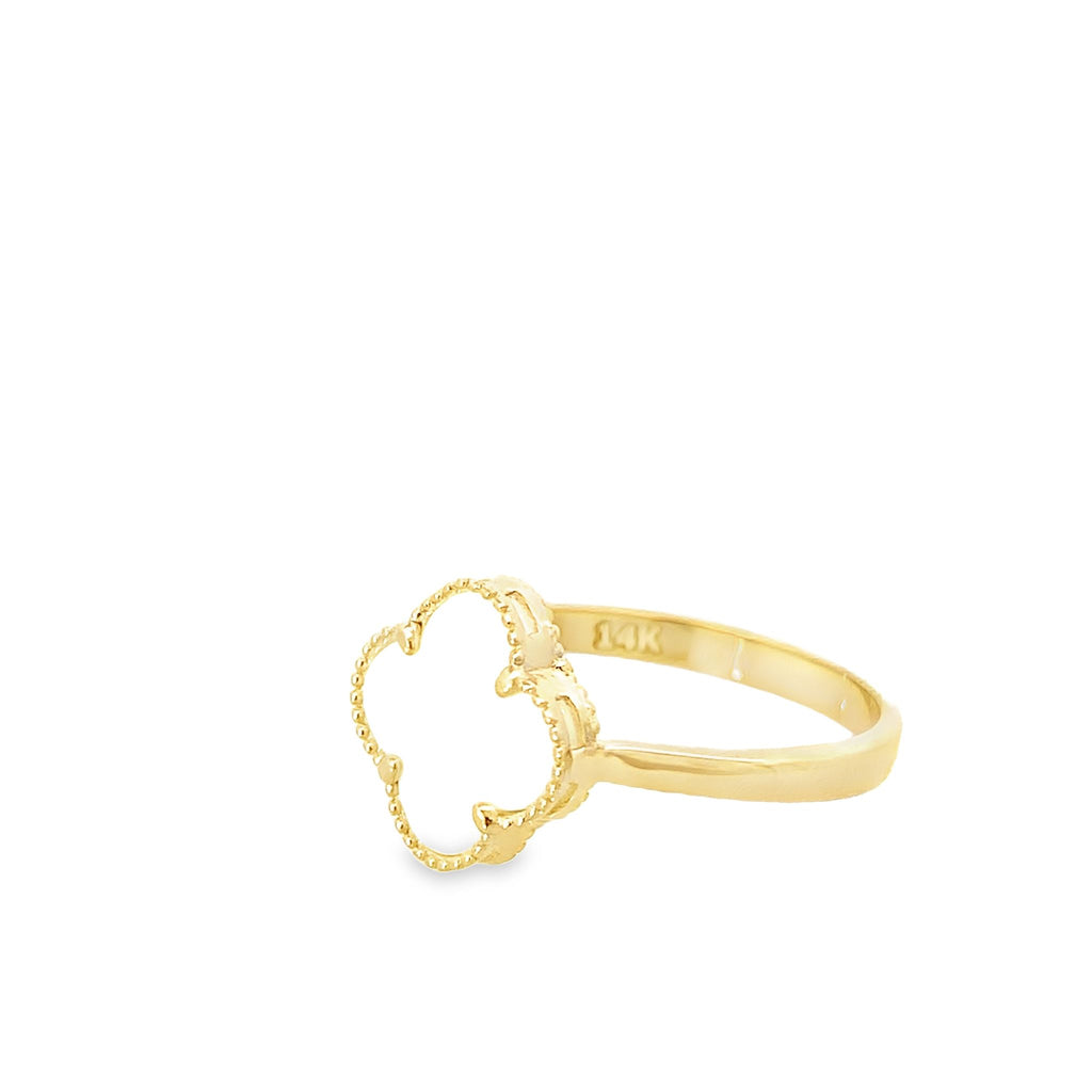 14K Yellow Gold Mother Of Pearl Flower Ring Size 7 1.7Dwt