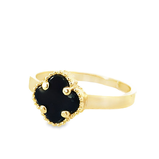 14K Yellow Gold Onyx Flower Ring Size 7 1.3Dwt