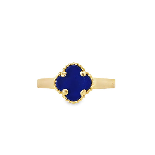 14K Yellow Gold Small Royal Blue Flower Ring Size 7 1.2Dwt