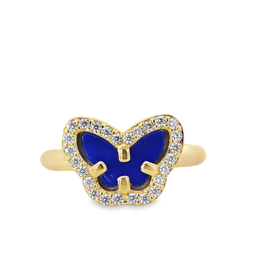 14K Yellow Gold Royal Blue Butterfly Ring Size 7 1.6Dwt