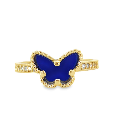 14K Yellow Gold Royal Blue Butterfly Ring Size 7 1.8Dwt