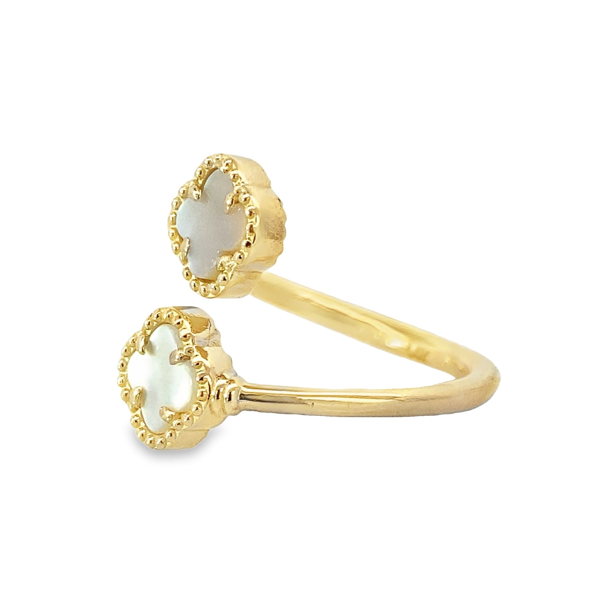 14K Yellow Gold Double Mother Of Pearl Flower Ring Size 7 2.0Dwt