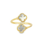 14K Yellow Gold Double Mother Of Pearl Flower Ring Size 7 2.0Dwt